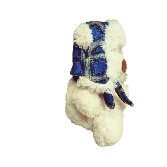 Plush Winter Teddy Bear Blue Plaid Trapper Hat Scarf Stuffed Animal 8" Holiday - Picture 5 of 16